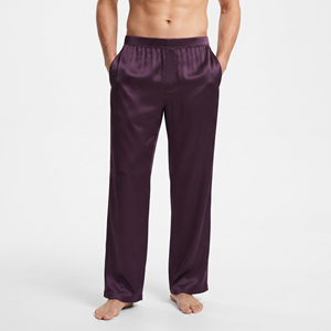 Pantalon de pyjama décontracté pour homme avec poches, taille élastique, en satin de soie léger, en polyester satiné, pour dormir - Product Image 2