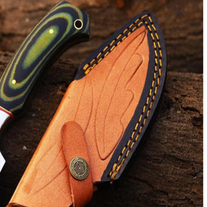 Cuchillo de Caza de Hoja Fija Plateada con Mango con Patrón Verde y Negro, Cuchilla con Gancho para Deshuesar, Cuchillo Utilitario para Supervivencia y Camping al Aire Libre - Product Image 5