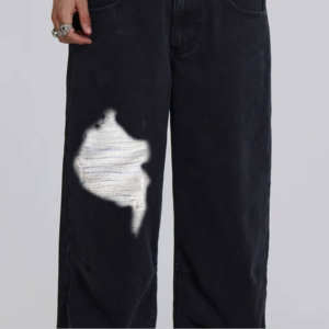 กางเกงยีนส์ทรงตรงสไตล์วินเทจ เอวกลาง สีตัดกัน ลำลอง สำหรับผู้ชาย สตรีทแวร์ฮิปฮอป เป็นมิตรกับสิ่งแวดล้อม ดีไซน์ขาดๆ สำหรับเด็กผู้ชาย - Product Image 5