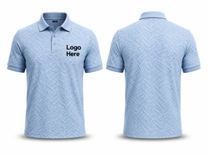 เสื้อเชิ้ตแขนสั้นสีฟ้าอ่อนสำหรับผู้ชาย ผ้าถักโพลีเอสเตอร์/คอตตอน ระบายอากาศได้ดี สไตล์ลำลอง ปักโลโก้ตามสั่งด้านหน้า - Product Image 1