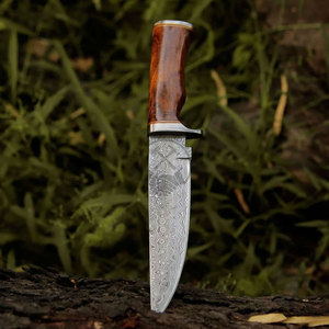 Nouveau couteau Bowie en acier Damas, couteau à lame fixe en acier Damas, couteau de survie et de chasse pour l'extérieur avec manche en bois de rose - Product Image 4