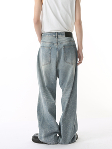Pantalones Vaqueros de Cintura Alta y Pierna Ancha con Estampado de Puntos Brillantes, Corte Holgado, Algodón Lavado, Estilo Casual, Pantalones de Primavera para Hombre - Product Image 2