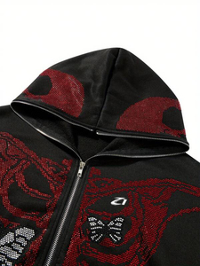 Sweat à capuche intégral zippé motif squelette avec strass en molleton de coton coupe oversize streetwear fabrication sur mesure commandes en gros - Product Image 5