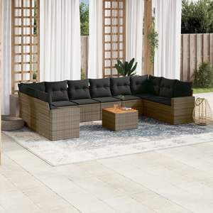 Grey Garden <b>Sofa</b> <b>Set</b> With Cushions UV Resistant PE Rattan Outdoor Furniture Contemporary Design Durable - Product Image 1