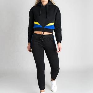 Ensemble de survêtement en molleton pour femme, sweat-shirt à capuche court personnalisé et pantalon de jogging droit, 2 pièces pour la saison hivernale - Product Image 1