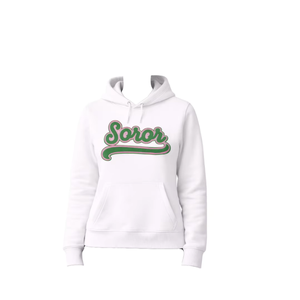 Sweat-shirt en coton tricoté blanc pour femme avec logo Soror vert, imprimé sur le devant, coupe classique, manches longues, pour l'automne - Product Image 3
