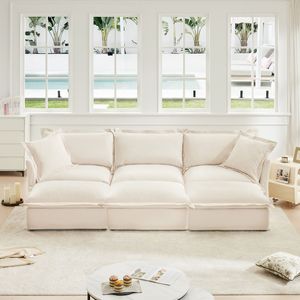 Living Room 3-Seater Oversized Sleeper <b>Sofa</b> Bed Chenille <b>Material</b> with 3 Ottomans for Home Theater Use - Product Image 1