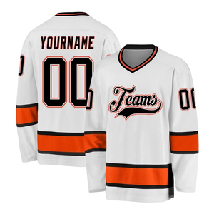 Camiseta de Hockey sobre Hielo Naranja para Hombre, Nombres y Números de Jugadores Sublimados, Impresión Completa, Cuello Redondo, Transpirable, Antibacteriana, Talla Grande - Product Image 4