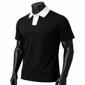 Chemise pour homme en tricot uni personnalisée avec col contrastant blanc, design simple, fabricant OEM ODM, marque privée - Product Image 2