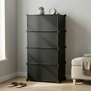 Black Friday Vente en gros Fabricant taïwanais de meubles de rangement pour la maison Bricolage à domicile Jouet pour enfants en PP Cube de rangement pliable à emboîtement 4 compartiments - Product Image 1