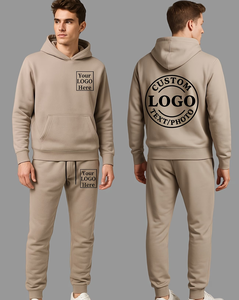 Customized Brand Men's Winter Casual Sports Suit Terry Fabric 100% Cotton Breathable Knitted 300g Solid Multi Pocket Set - Product Image 1