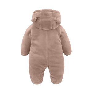 Combinaison de neige pour bébé, barboteuse d'hiver à capuche en velours avec boutons et fermeture éclair, motif ours mignon, manteau d'hiver à manches longues pour filles et garçons - Product Image 6