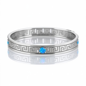 925 Sterling <b>Silver</b> Bangle Fine Jewelry Wholesale <b>Silver</b> Jewelry Supplier Textured Blue Fire Opal Open <b>Cuff</b> <b>Bracelets</b> for Women - Product Image 2