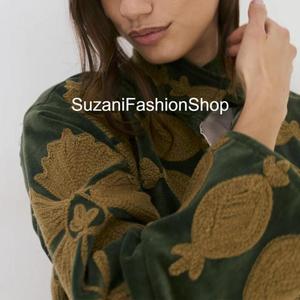 Blouson en velours unisexe à manches longues, col montant, motif brodé, style hiver, longueur standard, ouverture frontale, finition brute - Product Image 4