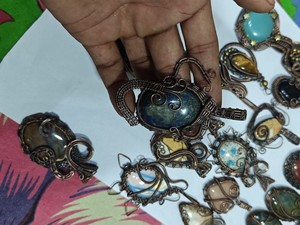 Handmade Copper Wire Wrapped Natural Gemstone Pendant Necklace Adjustable Boho Style Jewelry Wholesale - Product Image 5