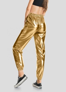 Pantalones Jogger de Cintura Alta para Mujer, Diseño de Lona con Puntos Metálicos Brillantes, Estilo Húmedo, para Club, Hip Hop, Actuaciones, Holográficos - Product Image 3
