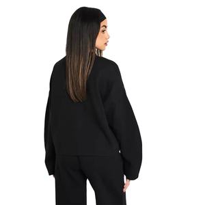 Trendy <b>Women</b> Pullover Sweatshirt Casual Loose Fit Long Sleeve Solid Black Color Crew Neck Fleece <b>Top</b> Wholesale Clothing - Product Image 3