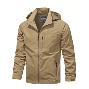 Unisex Hooded <b>Waterproof</b> Windproof <b>Jacket</b> Regular Fit Solid Color Single Button Closure Casual Winter Wear Patchwork <b>Camouflage</b> - Product Image 3