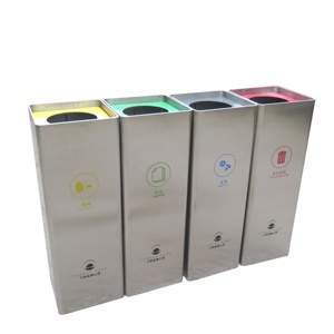 Nouveau design Bacs de <span class=keywords><strong>recyclage</strong></span> modernes en acier inoxydable brossé à haute teneur en <span class=keywords><strong>verre</strong></span> Poubelle rectangulaire à 4 composants - Product Image 1