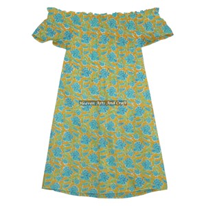 Robe à épaules dénudées en coton imprimé à la main multicolore, style européen et américain, de haute qualité, pour femmes - Product Image 2