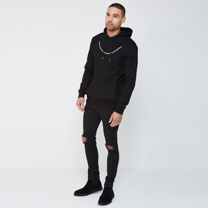 Sweat-shirt à capuche noir pour homme, coupe ample, design uni, décontracté, pour l'automne, 100% coton, impression numérique, streetwear, respirant - Product Image 3