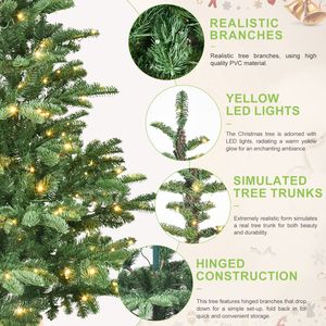 7ft Pre-Lit Christmas <b>Tree</b> 400 Warm White <b>LED</b> Lights 941 PE+PVC Tips Unique Wooden Base Realistic Layered Look Full Coverage - Product Image 2