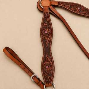 Collar de Pecho para Caballo de Cuero Marrón con Diseño Floral Bordado, Estilo Occidental, Ajuste Personalizado, Uso Ecuestre de Alta Resistencia - Product Image 3