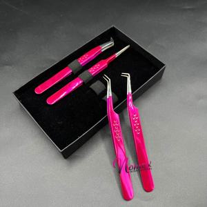 Pince à épiler pour extensions de cils en acier inoxydable, rose poudré, gravée d'une étoile, antibactérienne, légère, toutes directions - Product Image 1