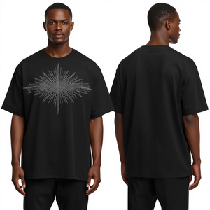 Camiseta de Lujo para Hombre, Negra, con Pedrería, Tejida, de Algodón Grueso y Suave, Talla Grande, en Oferta - Product Image 2