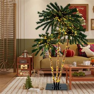Set di 3 Palme Pre-Illuminate Alte 4/5/6 Piedi con 930 LED Bianco Caldo, Alberi Artificiali in PVC Verde e Metallo - Product Image 5
