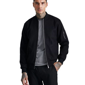 Customized <b>Men</b>’s Classic Black Full-Zip Bomber <b>Jacket</b> Lightweight Casual Flight <b>Jacket</b> with Ribbed Trim <b>Utility</b> Sleeve Pockets - Product Image 1