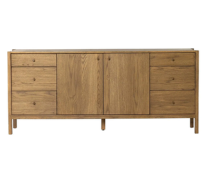 Aparador Moderno Minimalista de Madera de Teca Sólida con Acabado Natural, Mueble de Almacenamiento con Cajones y Puerta Doble - Product Image 1