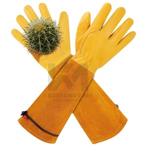 Gants de jardinage en cuir jaune avec protection anti-cactus, manches longues, durables, pour usage extérieur - Product Image 1