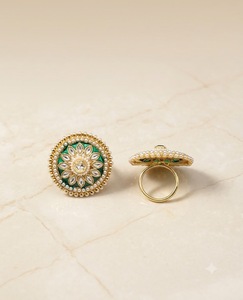 Handcrafted Kundan Pearl Meenakari Round Finger <b>Ring</b> Ethnic Bridal Wedding Statement Jewelry <b>Ring</b> <b>Adjustable</b> <b>Size</b> <b>Ring</b> Wholesale - Product Image 6