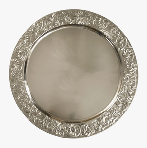 Assiette de service en métal argenté avec bordure gravée personnalisée, plat de service alimentaire 12 pouces, assiettes et plats en métal, fournitures de restauration - Product Image 1