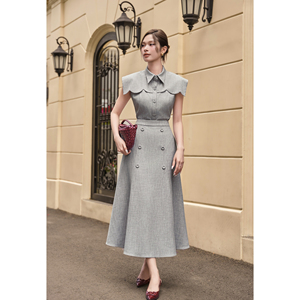 ODM OEM Women's Elegant Gray Sailor Collar Tailored <b>Blouse</b> Sleeveless Office Chic Top Polyester Spandex MELA - Product Image 2