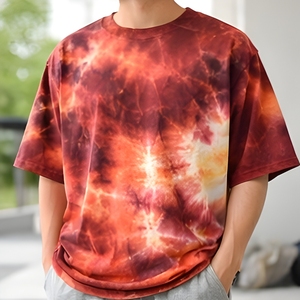 Camiseta Oversize de Algodón Pesado con Estampado Tie-Dye Abstracto, Ajuste Relajado, Hombros Caídos, Estilo Urbano Casual de Verano - Product Image 3