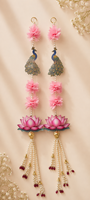 Décoration indienne en MDF, décor Puja, paon imprimé, Shubh Labh avec perles dorées, suspension de porte avec perles pour décorations de Diwali