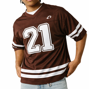 Camiseta deportiva unisex de malla marrón personalizada con cuello en V, sublimación, camiseta de fútbol americano marrón alternativa de la mejor calidad con costuras. - Product Image 1