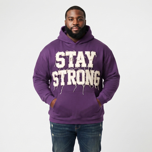 Men's Distressed Embroidery Plus Size Pullover Hoodie Heavyweight 100% Cotton Fleece Oversize Hood Casual Winter Hooded Men's - Product Image 6