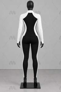 Conjunto Deportivo Unisex de Dos Piezas, Chaqueta Blanca con Cierre, Leggings Negros de Cintura Alta, Tela Satinada, Secado Rápido, Transpirable, con Ribete en Contraste - Product Image 2