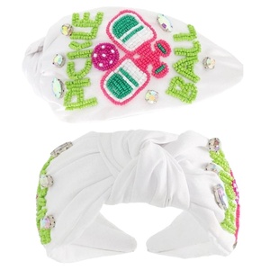 Magnifique bandeau de cheveux Pickleball multicolore tendance pour fille le jour du match avec broderie fantaisie personnalisation perlée de luxe fait main - Product Image 1