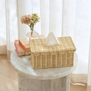 Rectangular Woven Rattan Tissue <b>Box</b> Cover With Lid Classic <b>Storage</b> Basket Natural Color - Product Image 4