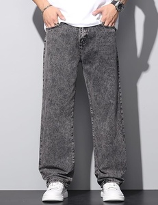 Vaqueros de mezclilla para hombre, lavados a la piedra, de pierna ancha, corte holgado, talla grande, cintura media, estilo casual urbano, 100% algodón, con bolsillo de parche - Product Image 5