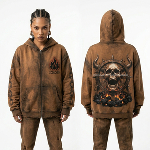 Débardeur à capuche sans manches vert sauge personnalisé pour femme, effet vieilli, délavé à l'acide, coupe oversize, imprimé graphique Crâne et Racine - Product Image 6