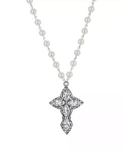 Collier en cristal transparent pour femmes, pierres en forme de diamant, imitation perle, croix |   2028 - Product Image 1