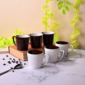 Set of 2 Brown & White Artisan <b>Ceramic</b> Tea <b>Cups</b> - Product Image 1