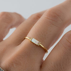Natural Ethiopian <b>Opal</b> 3x5mm Rectangle 925 Silver Gold Plated Bezel Set CZ Diamond Gemstone <b>Ring</b> Unisex Women's Wedding Jewelry - Product Image 2