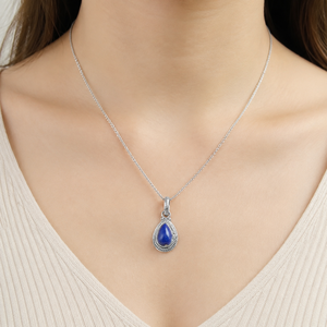 Pendentif en argent sterling 925 en forme de poire avec lapis-lazuli, fait main, pierre précieuse bleue naturelle, plaqué or rose et or jaune, breloque pour collier - Product Image 2