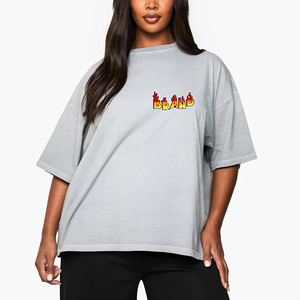 2026 New Women's Oversized Crew Neck T-<b>Shirt</b> Light Gray <b>Flame</b> Logo Print Loose Fit Short Sleeve 100% Cotton Jersey Fabric - Product Image 4